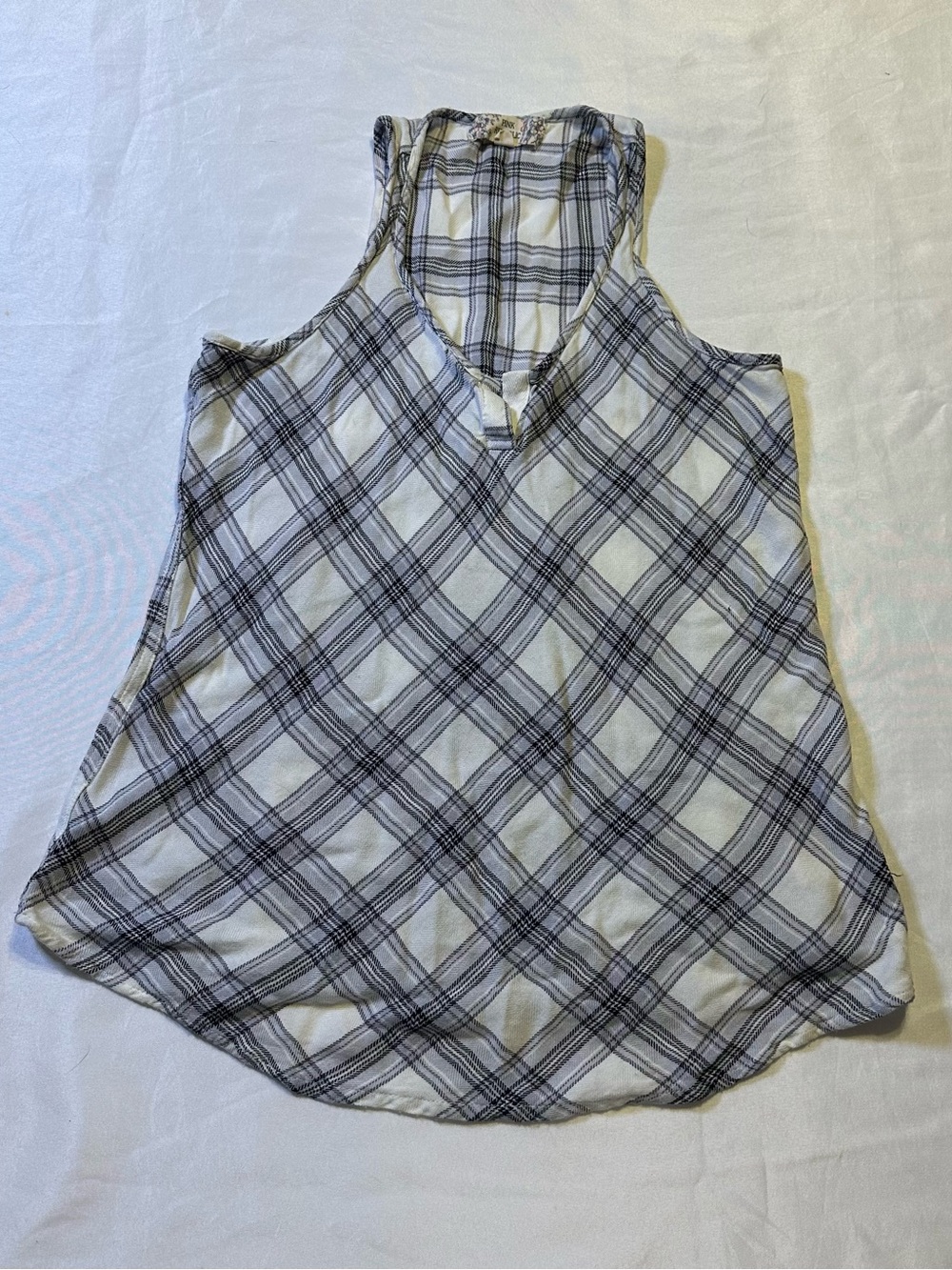 Pink Republic White and Black/Grey/Purple Plaid Racerback Tank